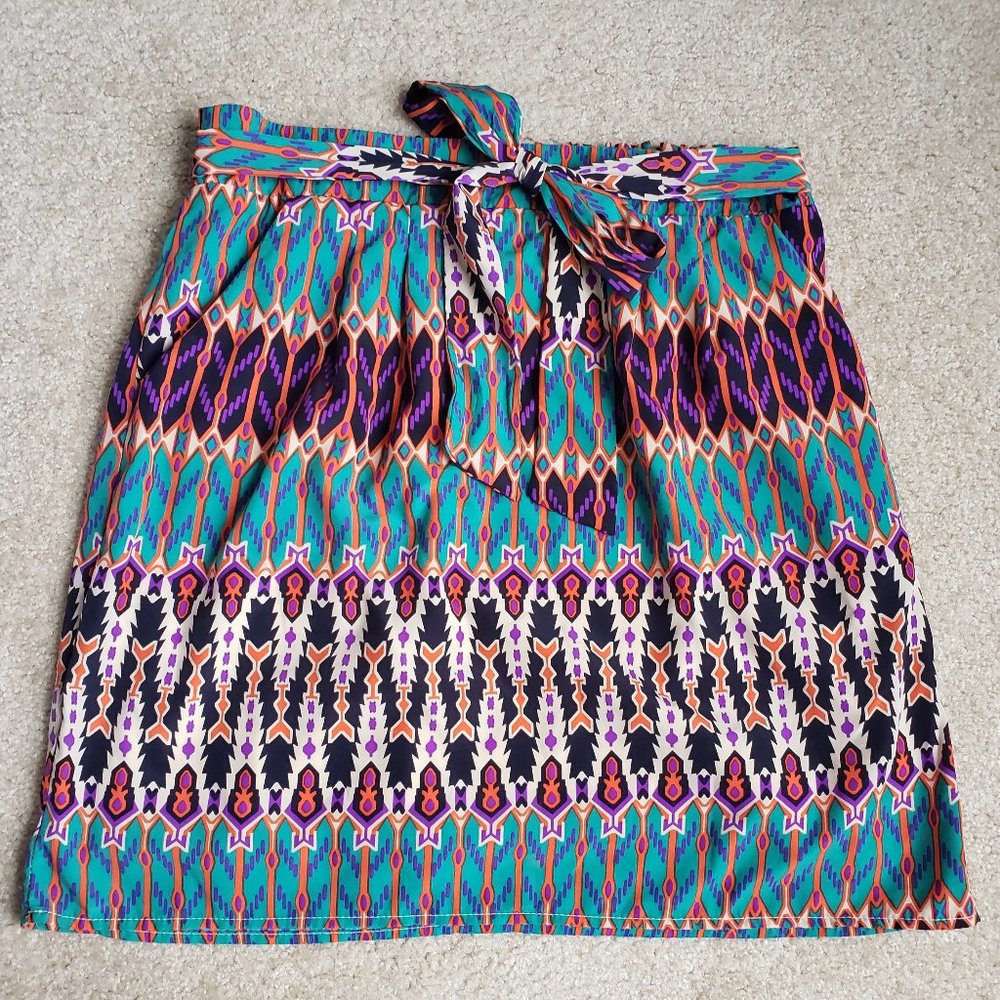 Francesca's Birdcage Colorful Patterned Aztec Moroccan Geometric Skirt M…